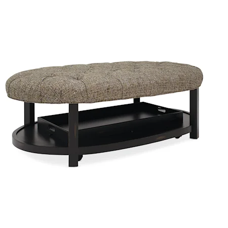 Oval Tufted Ottoman with Casters and Tray