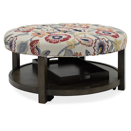 Transitional Round Tufted Ottoman with Casters and Tray