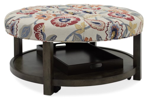 Transitional Round Tufted Ottoman with Casters and Tray