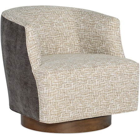 Transitional Swivel Chair with Exposed Wood Base