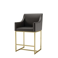 Contemporary Upholstered Counter Stool with Arms and Gold Metal Base