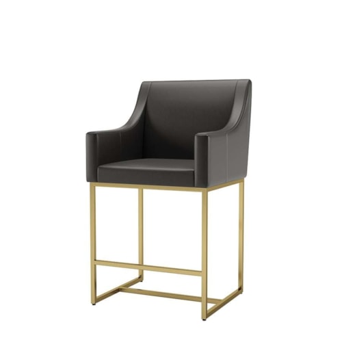 Contemporary Upholstered Counter Stool with Arms and Gold Metal Base