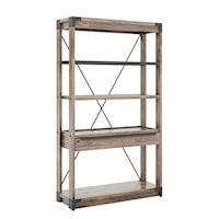 Industrial Wooden Bookcase With Metal Accents