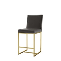 Contemporary Upholstered Counter Stool with Gold Metal Base