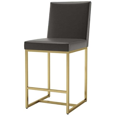 Contemporary Upholstered Counter Stool with Gold Metal Base