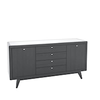 Contemporary 60" Two-Tone Storage Buffet with Frosted Glass Top