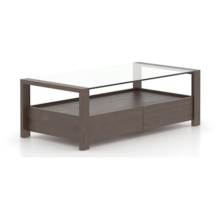 Transitional Era Rectangular Glass Top Coffee Table with Lower Shelf