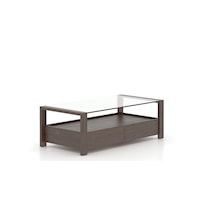 Transitional Rectangular Glass Top Coffee Table with Lower Shelf