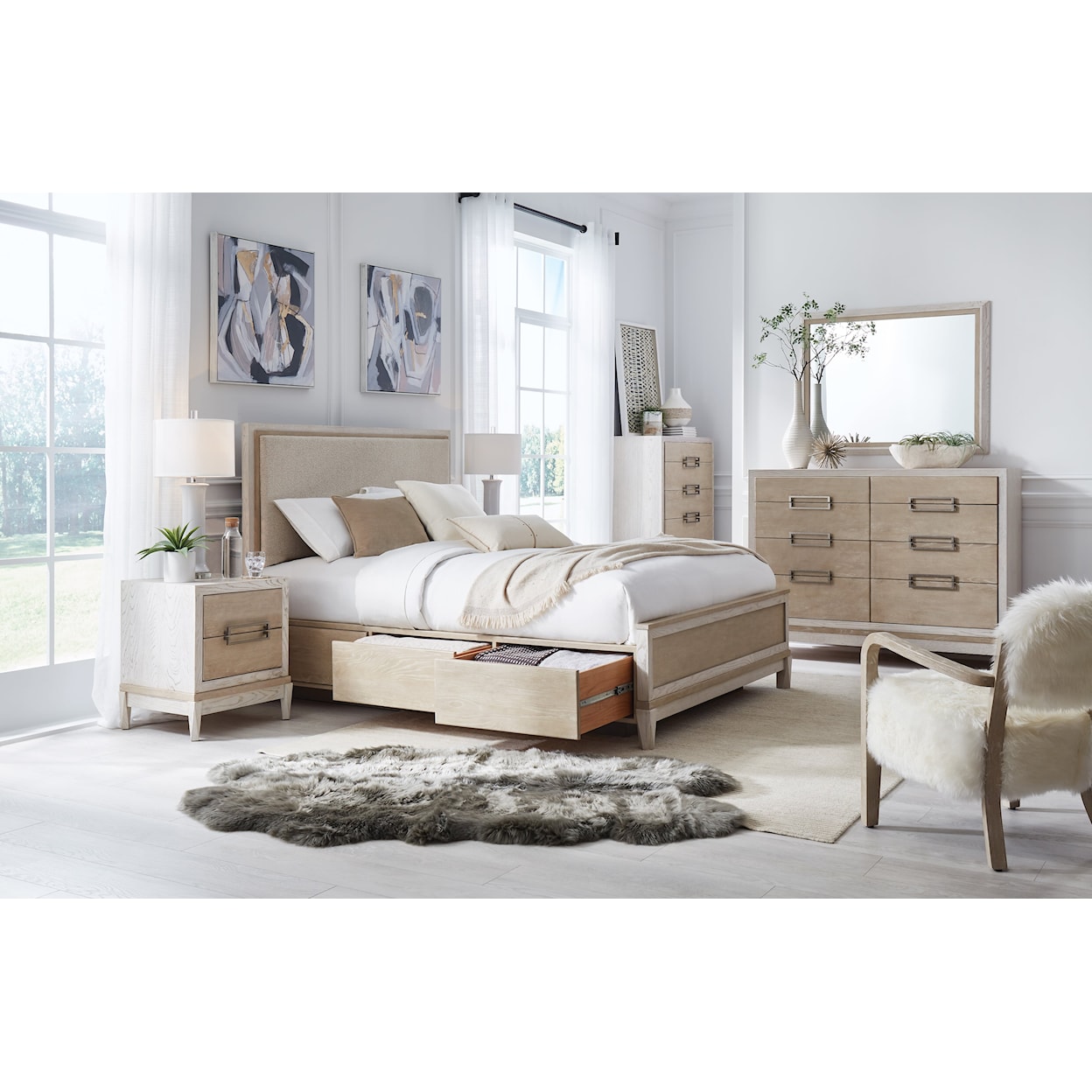 Whittier Wood Catalina King Upholstered Panel Storage Bed