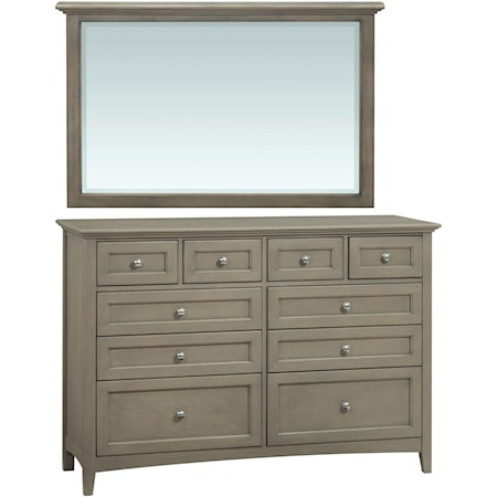 Dresser with Ten Drawers & Beveled Mirror