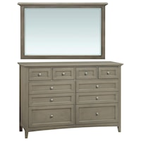 Dresser with Ten Drawers & Beveled Mirror