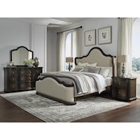 Queen Upholstered Bed with Dresser, Mirror, Chest and Two Nightstands