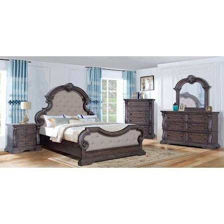 Queen 3Pc Bed, Dresser, Mirror, 2 Nightstand