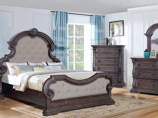 Queen 3Pc Bed, Dresser, Mirror, 2 Nightstand