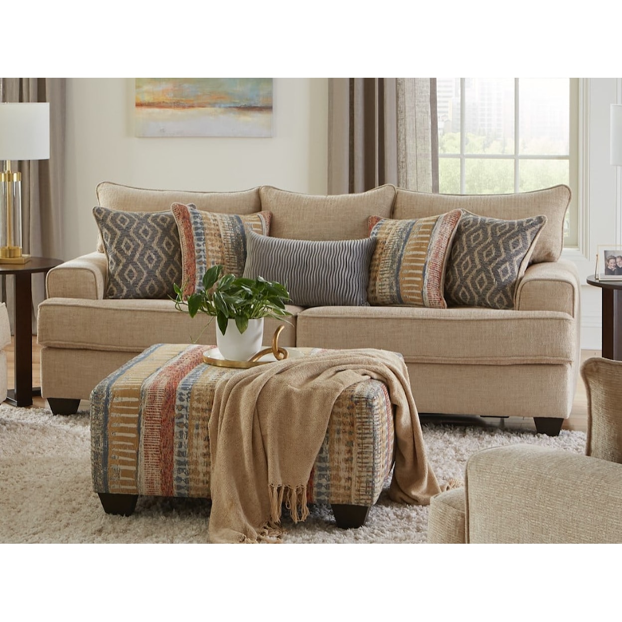 Albany Sandstone Sofa with Accent Pillows