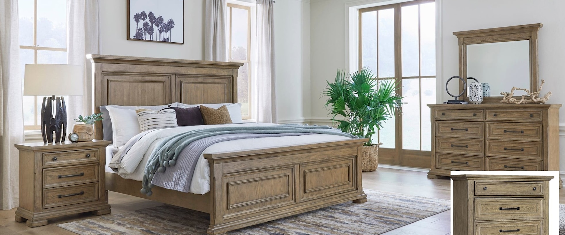 7-PC King Bedroom Group with Dresser, Mirror, Chest, Nightstand and Complete 3-PC King Bed