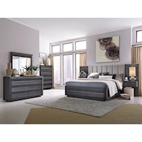 Queen Upholstered Wall Bed with 2 Floating Nightstands, Dresser , Mirror and Chest