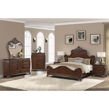 King Bed, Dresser, Mirror, Chest & Nightstand