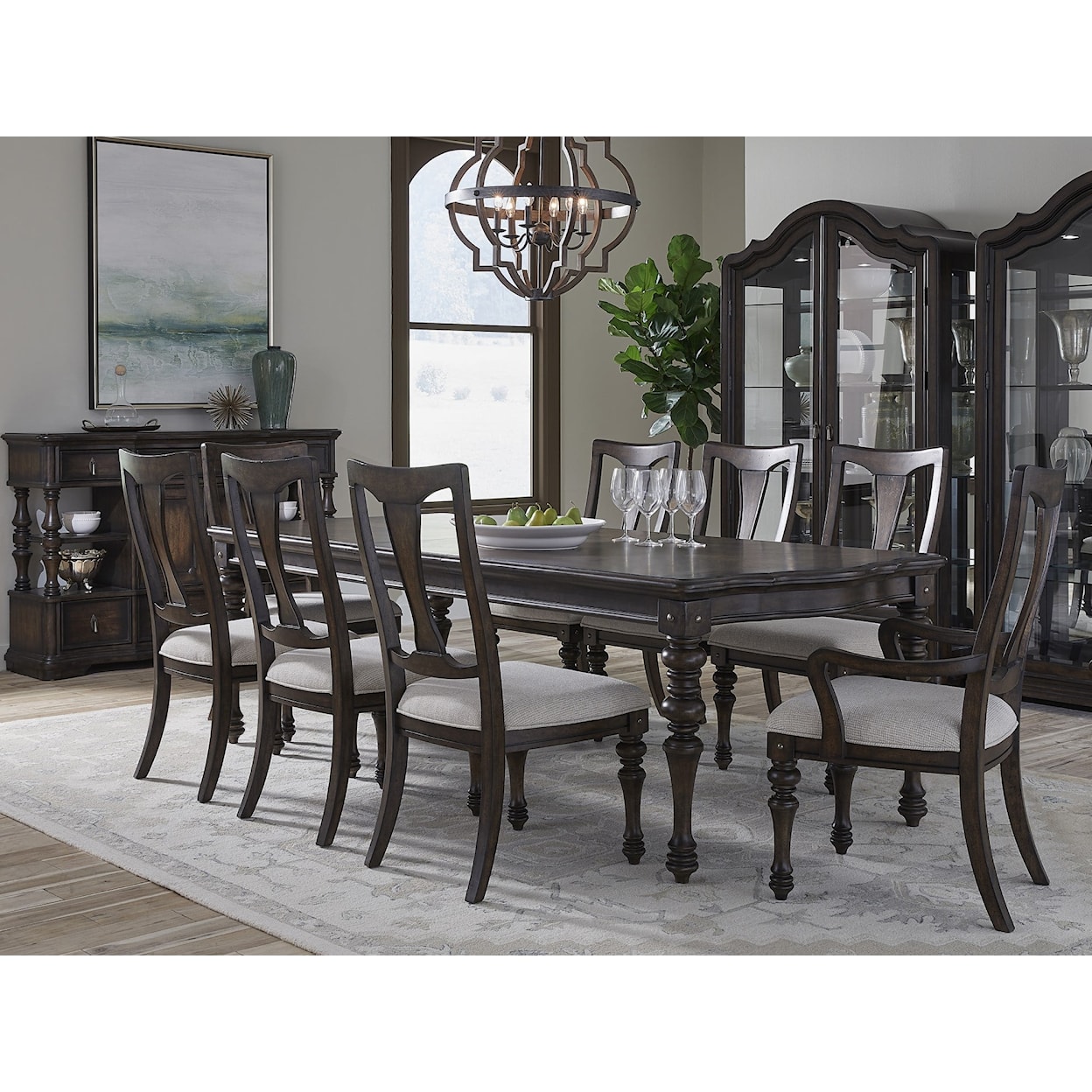 Pulaski Furniture Cooper Falls Dining Table with 2 Arm and 6 Side Chairs