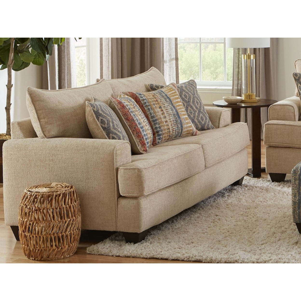 Albany Sandstone Loveseat with Accent Pillows