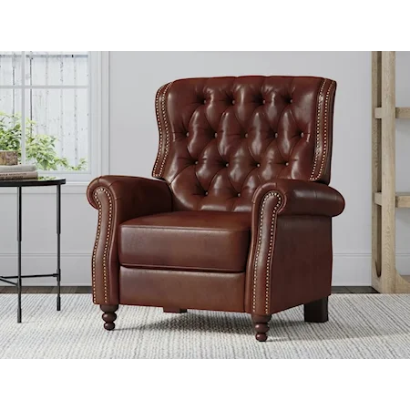 Top Grain Leather Manual Recliner with Nail Head Trim