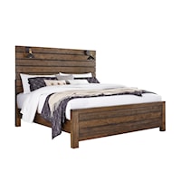 Rustic King Panel Bed with Light Scones