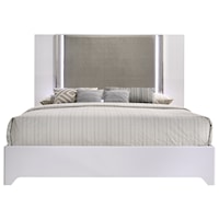 Contemporary Queen Bed with Metallic Upholstery and LED Lights