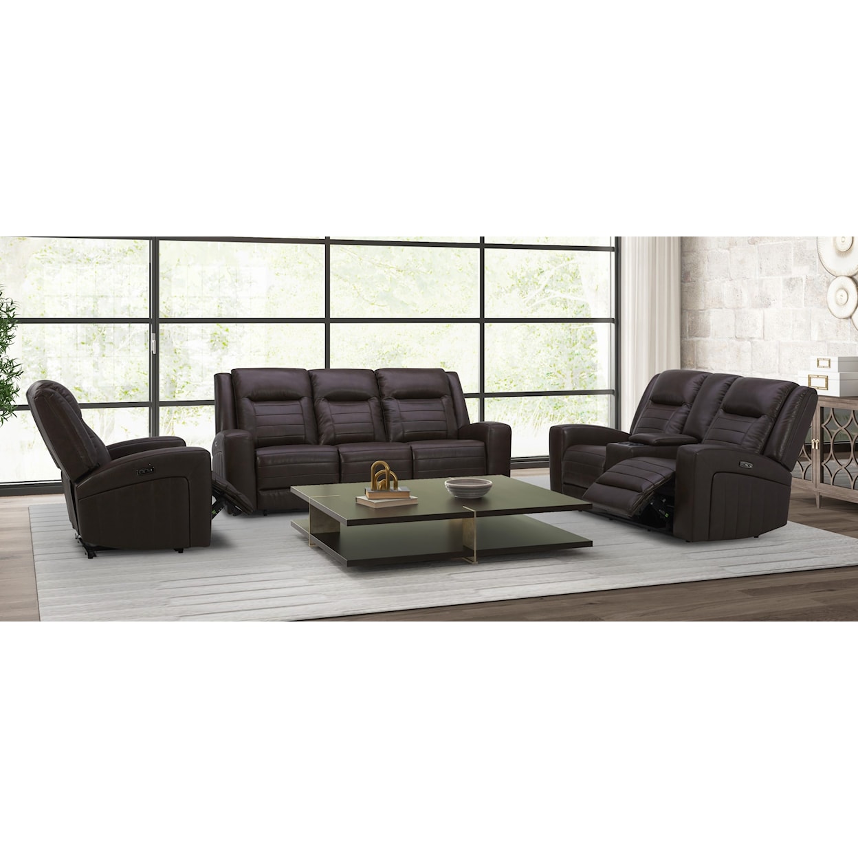 Kuka Home KMT6222 Power Reclining Sofa with Adj Headrest