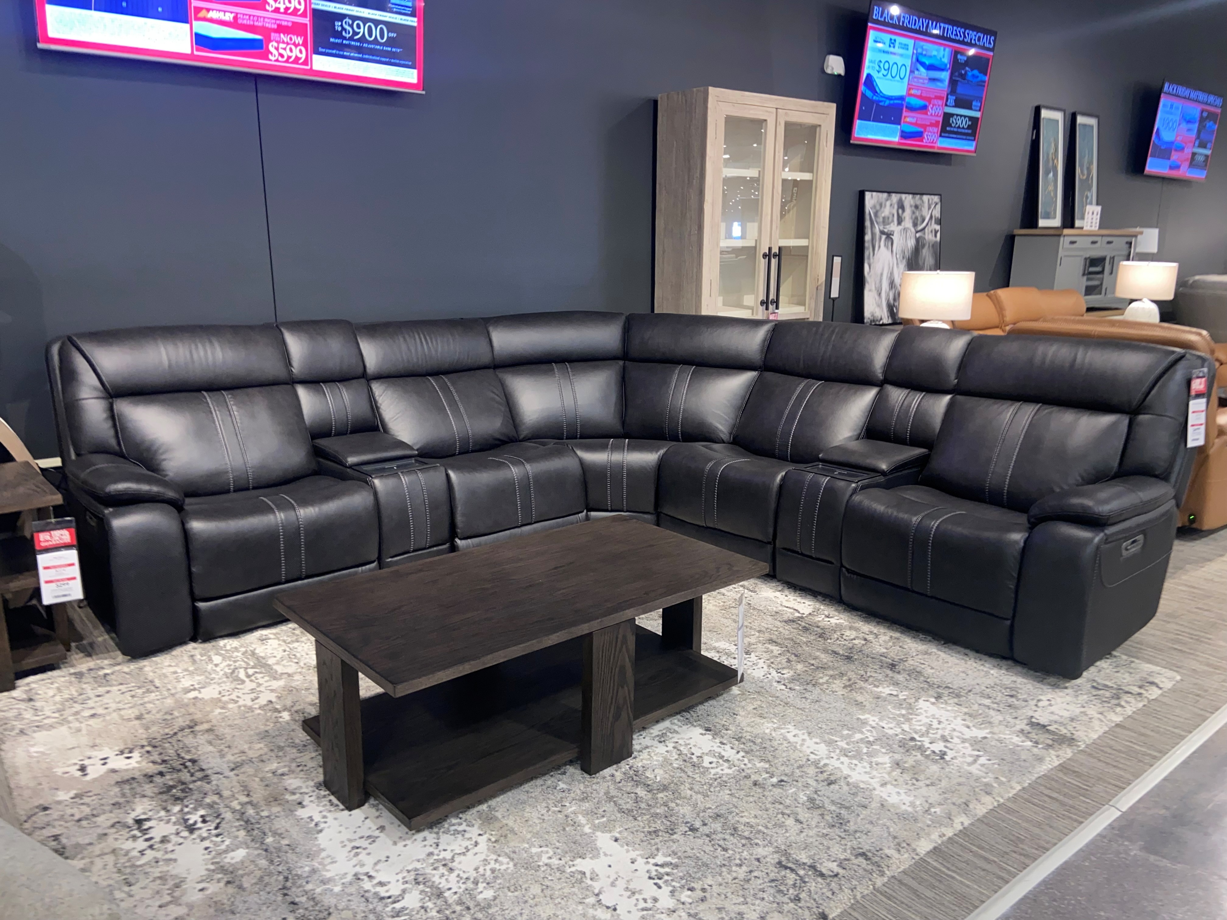 Leather Powered Sectional with Home Theater