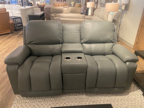 Leather Reclining Console Loveseat with Headrest & Lumbar