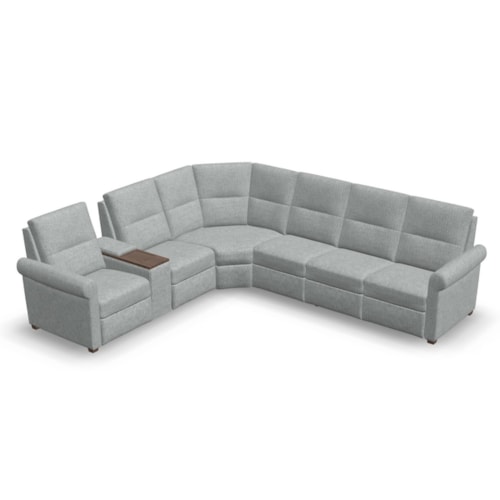 Casual 5-Seat Corner Curve Oxford Console Sectional with Power Headrest and Lumbar