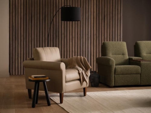 Transitional Stationary Chair with Rolled Arms