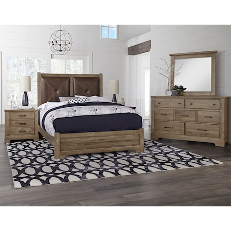 Queen Panel Bed with Leather Headboard