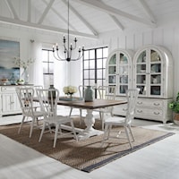 Farmhouse 7-Piece Trestle Table Dining Set with Windsor Back Chairs