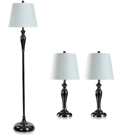 Black Nickel Set of 3 Lamps