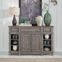 Farmhouse 3-Drawer Breakfront Server with Silverware Tray