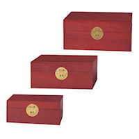 DANN FOLEY LIFESTYLE | Set of 3 Large Red Chinese Style Wooden Keep Box