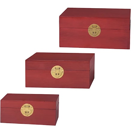 Set of 3 Red Chinese-Style Wooden Keep Box