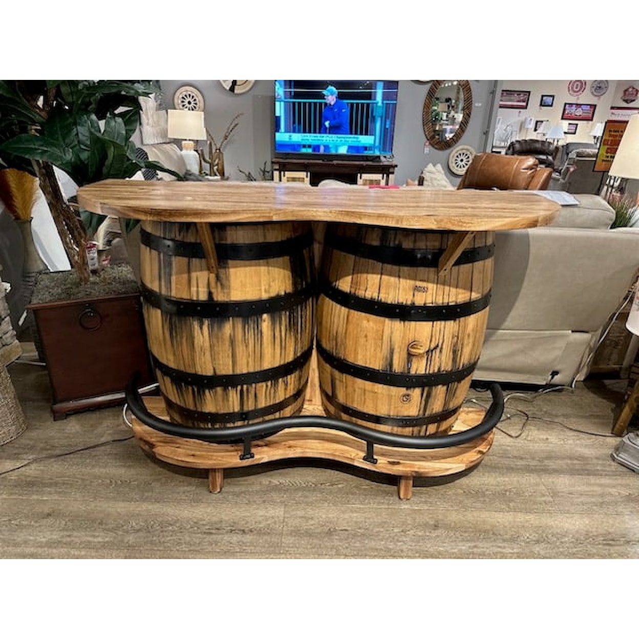 Rustic Barrel Design Dining Room Bar Table