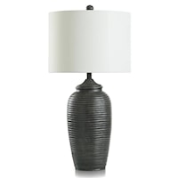 Matte Black Polyresin Rippled Table Lamp