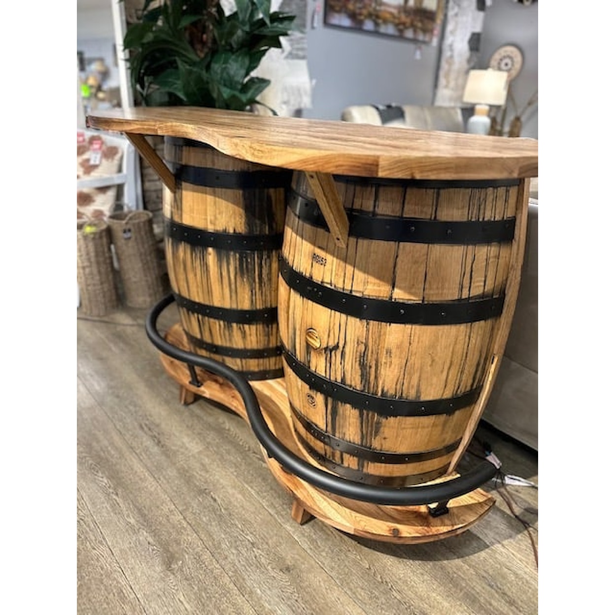 Rustic Barrel Design Dining Room Bar Table