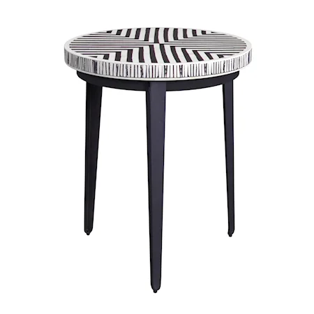 Contemporary Round End Table with Linear Pattern Top