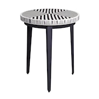 Contemporary Round End Table with Linear Pattern Top