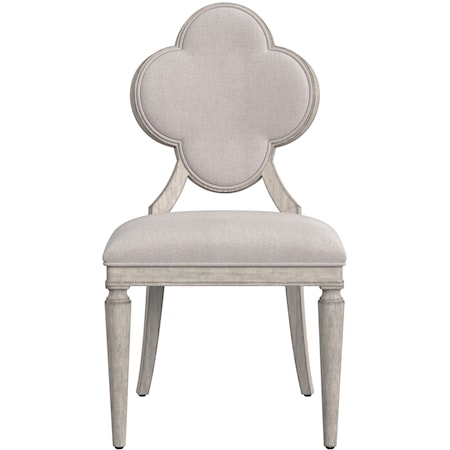 Traditional Upholstered Side Chair with Quatrefoil Shaped Back