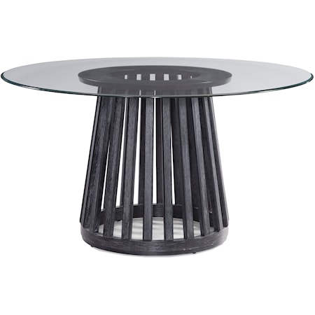 Transitional Pedestal Dining Table with Glass Top