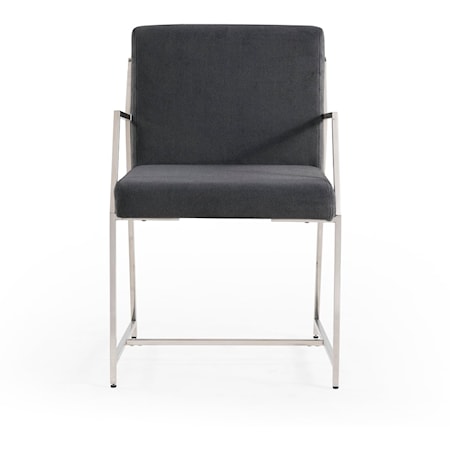 Contemporary Upholstered Dining Chair with Metal Arms