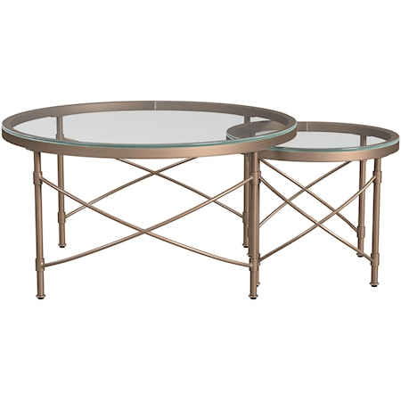 Transitional Round Nesting Coffee Table with Glass Top