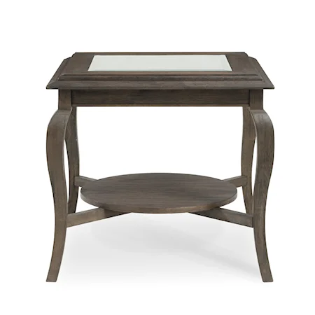 Transitional End Table with Glass Top