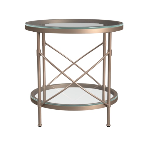 Transitional Round End Table with Glass Top