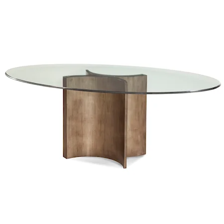 Transitional Pedestal Dining Table with Glass Top